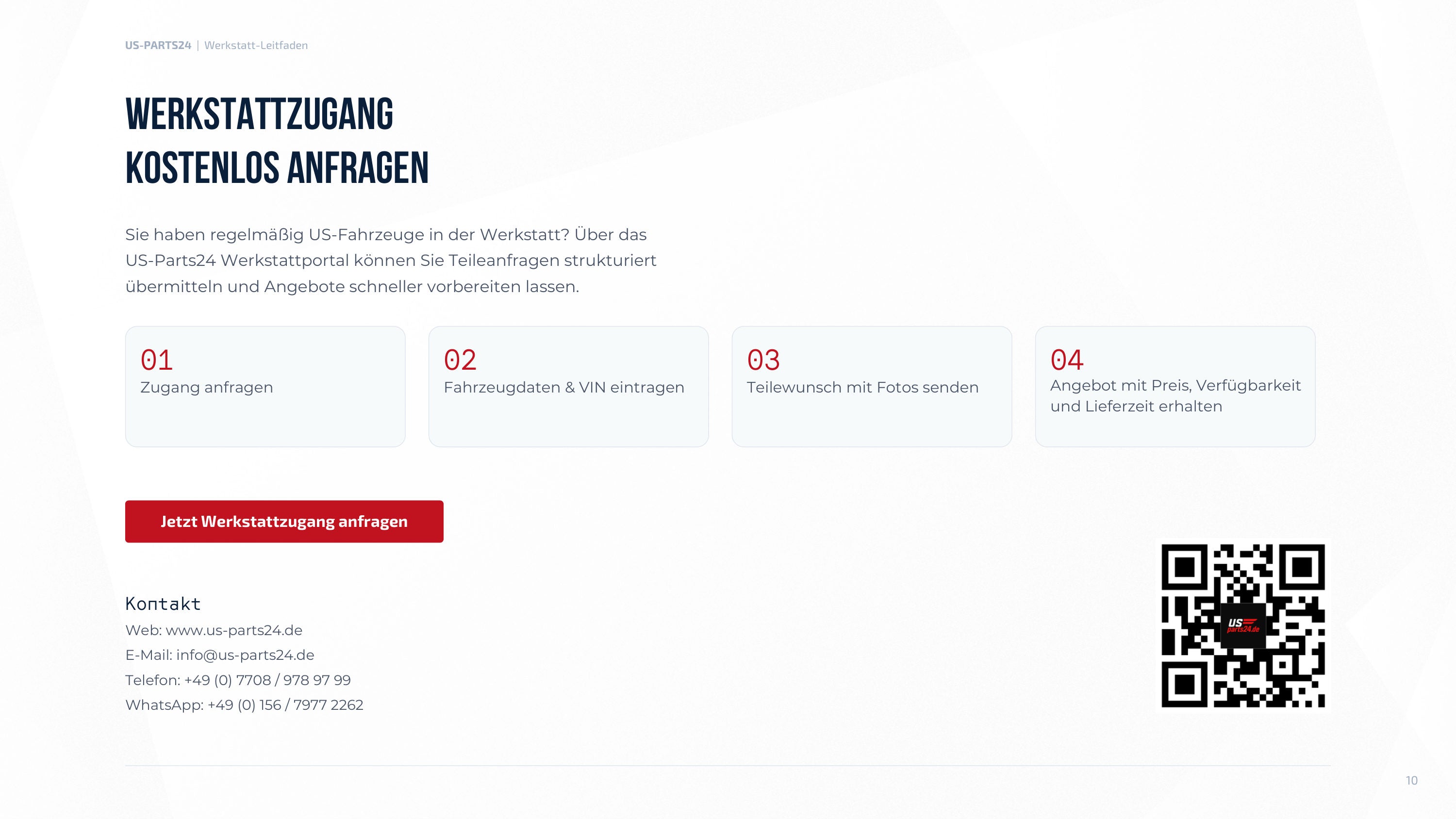 Werkstattzugang kostenlos anfragen – Kontakt zu US-Parts24